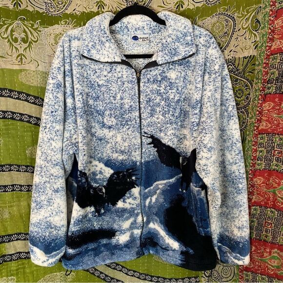 Rare Vintage OceanEast White/ Blue Eagle Fleece Jacket Size Medium - Picture 1 of 15